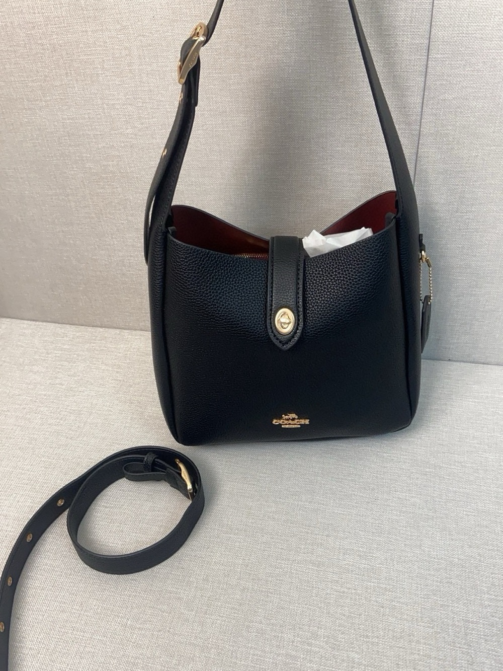Coach Black Pebbled Leather Hobo Shoulder Bag with Removable Strap